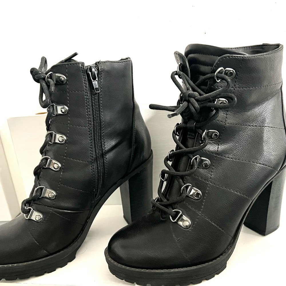 Guess Black Lace-Up Ankle Boots